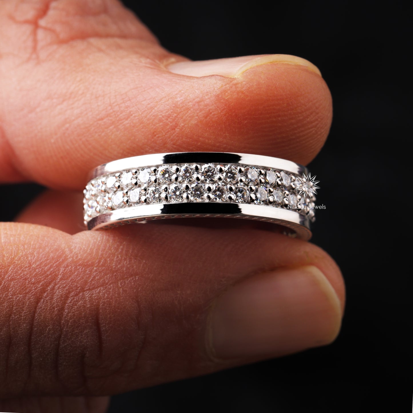 Men's Moissanite Diamond Wedding Ring, Gold Ring For Men, Full Eternity Stacking Band Ring, Moissanite Wedding Band For Men