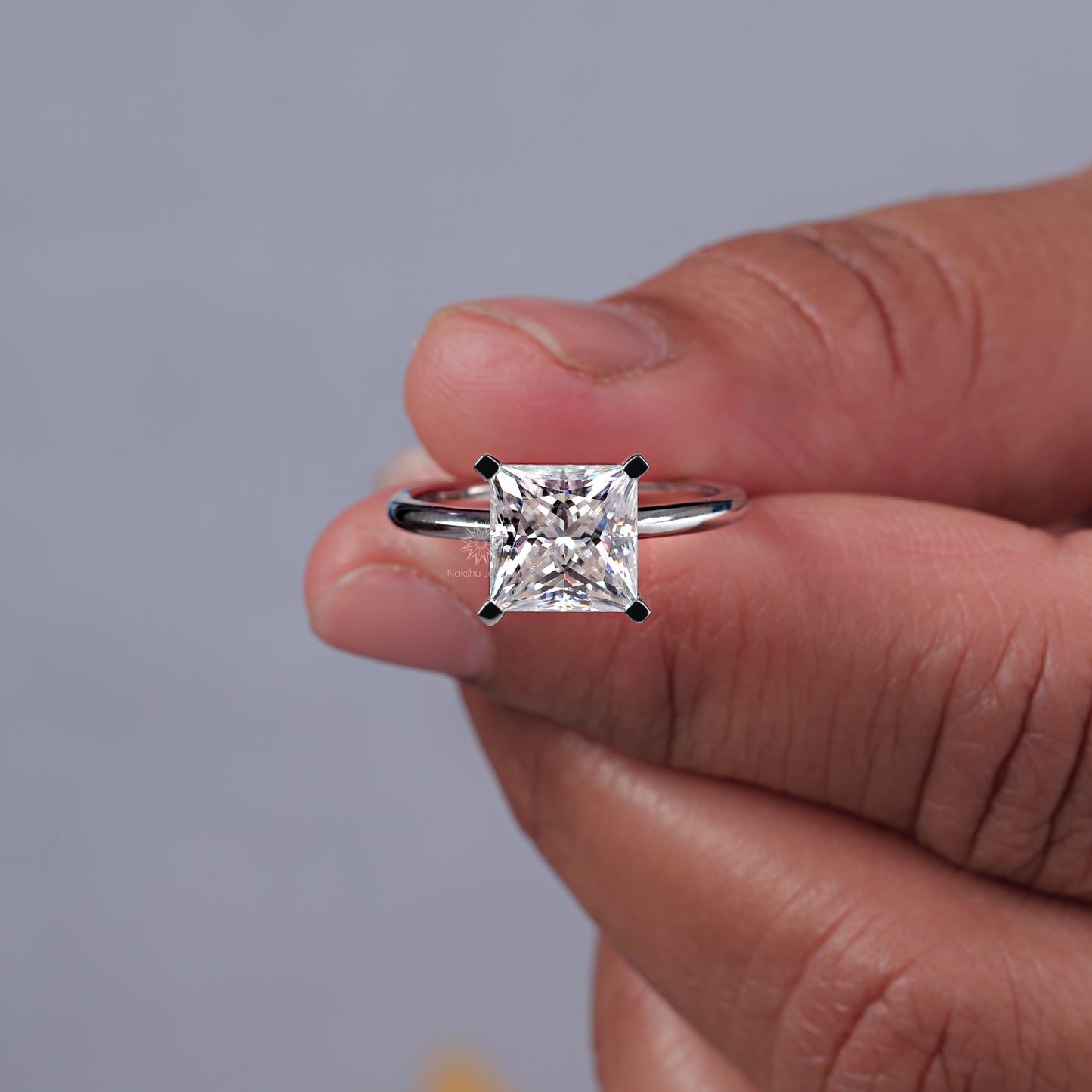 Solitaire Princess Cut Moissanite Engagement Wedding Ring
