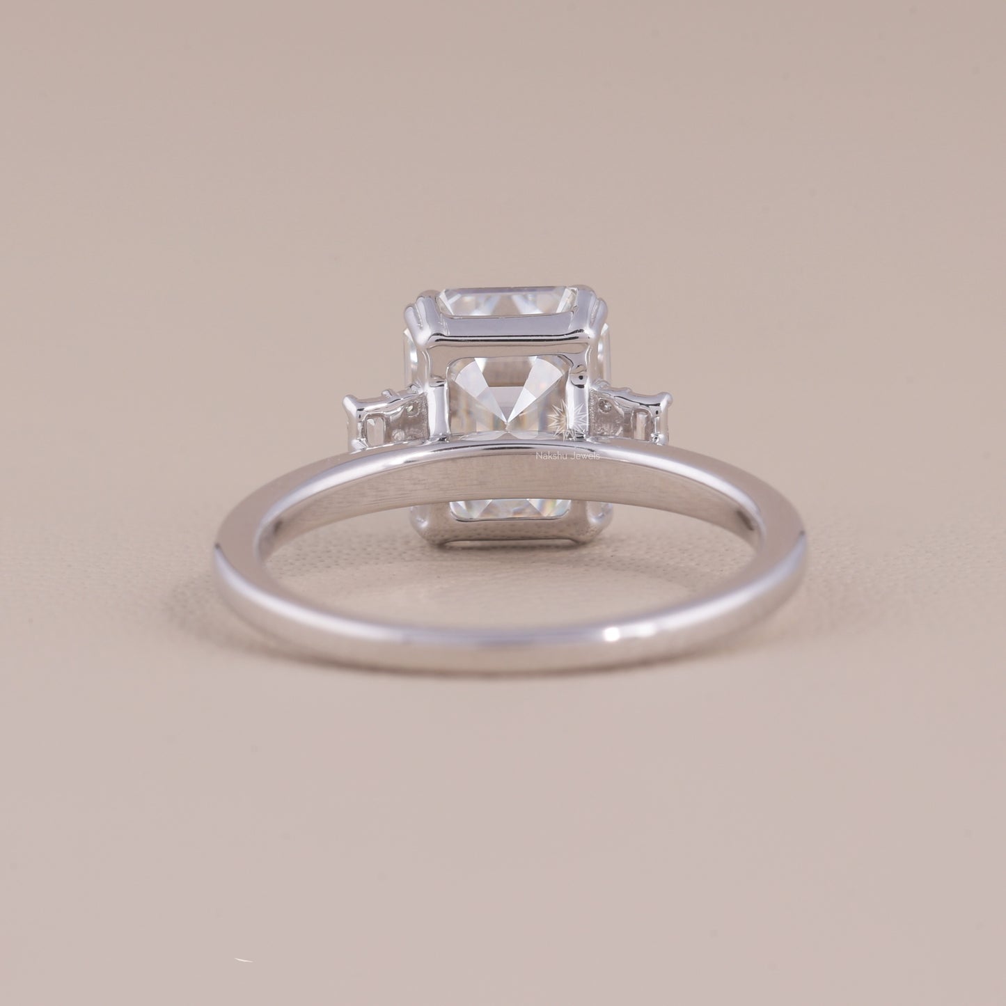 Emerald Cut Moissanite Three Stone Engagement Ring, 14K Gold 3 Stone Wedding Ring For Women