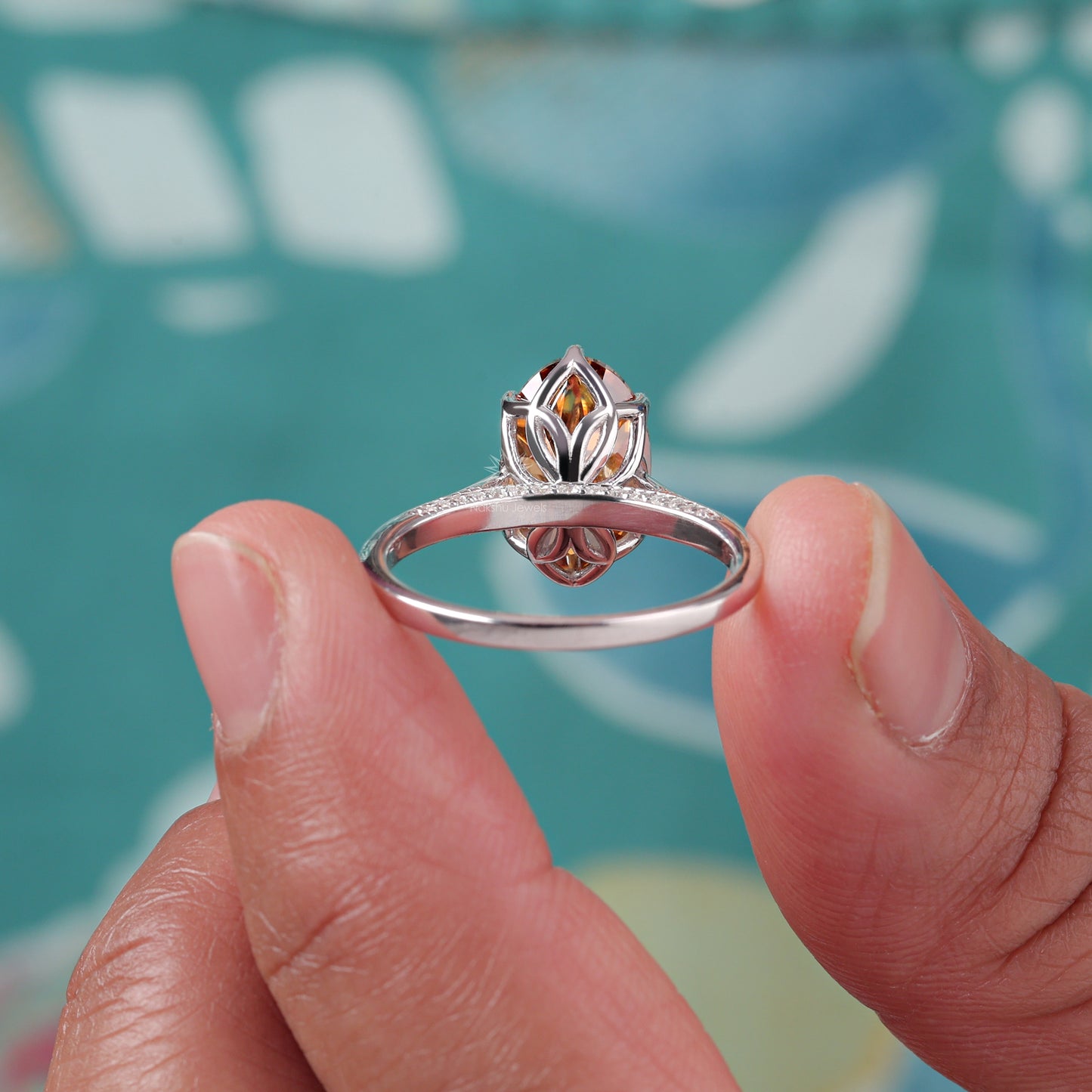 Old Mine Champagne Oval Cut Moissanite Tulip Setting Solitaire Engagement Wedding Ring