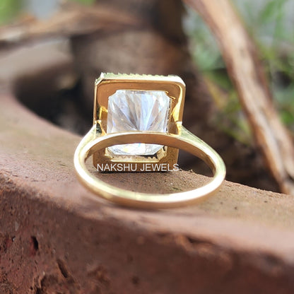 5CT Beautiful Radiant Cut Halo Yellow Gold Moissanite Engagement Ring