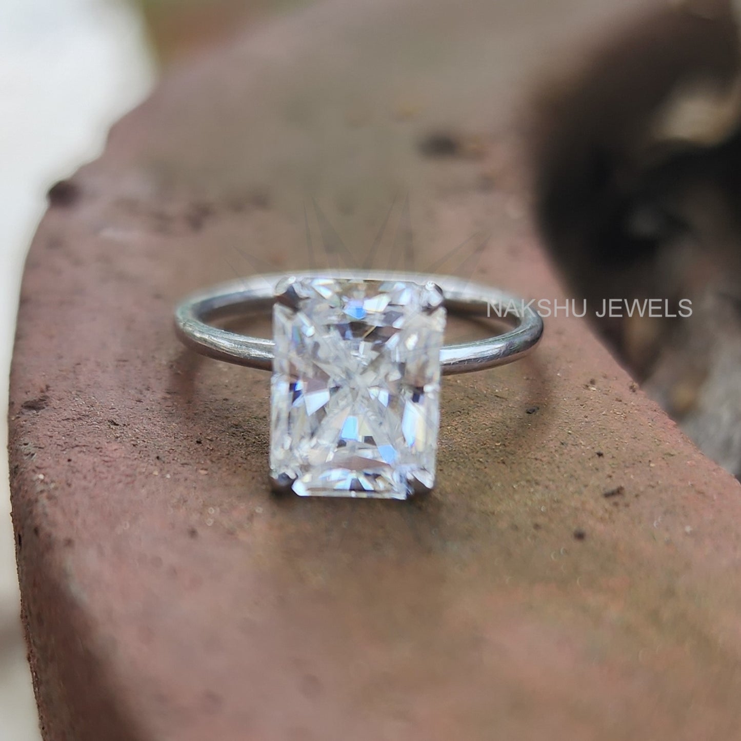 2CT White Gold Radiant Cut Moissanite Simple Solitaire Engagement Ring