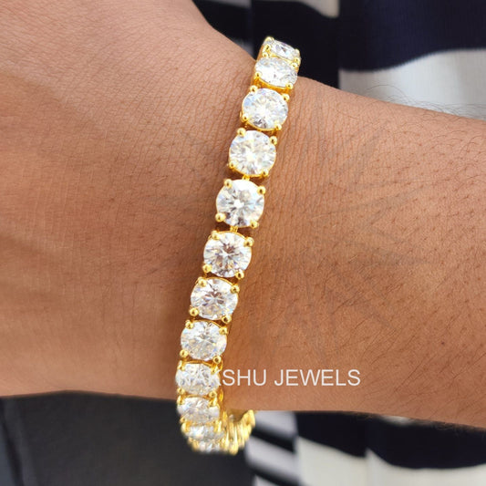 Dazzling 6.0 MM Round Moissanite Four Prong Silver Tennis Bracelet