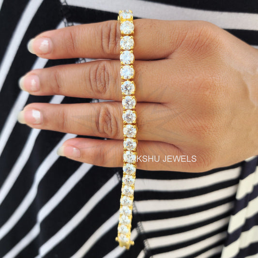 Dazzling 6.0 MM Round Moissanite Four Prong Silver Tennis Bracelet