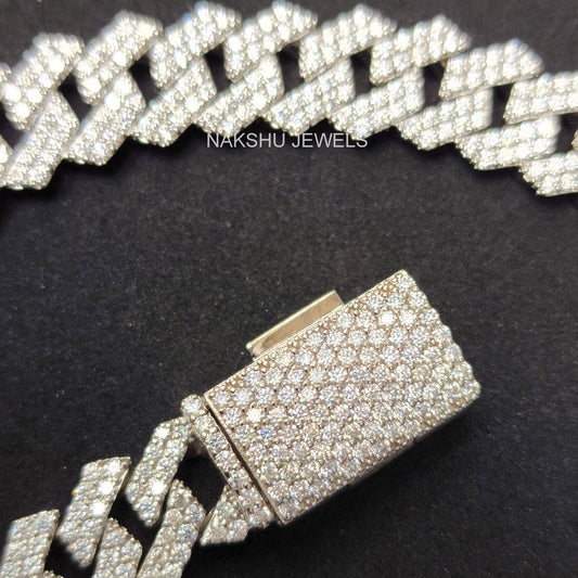 12 mm Moissanite Hip Hop Monaco Cuban Link Chain For Unisex, Fully Iced Out Silver Chain Necklace
