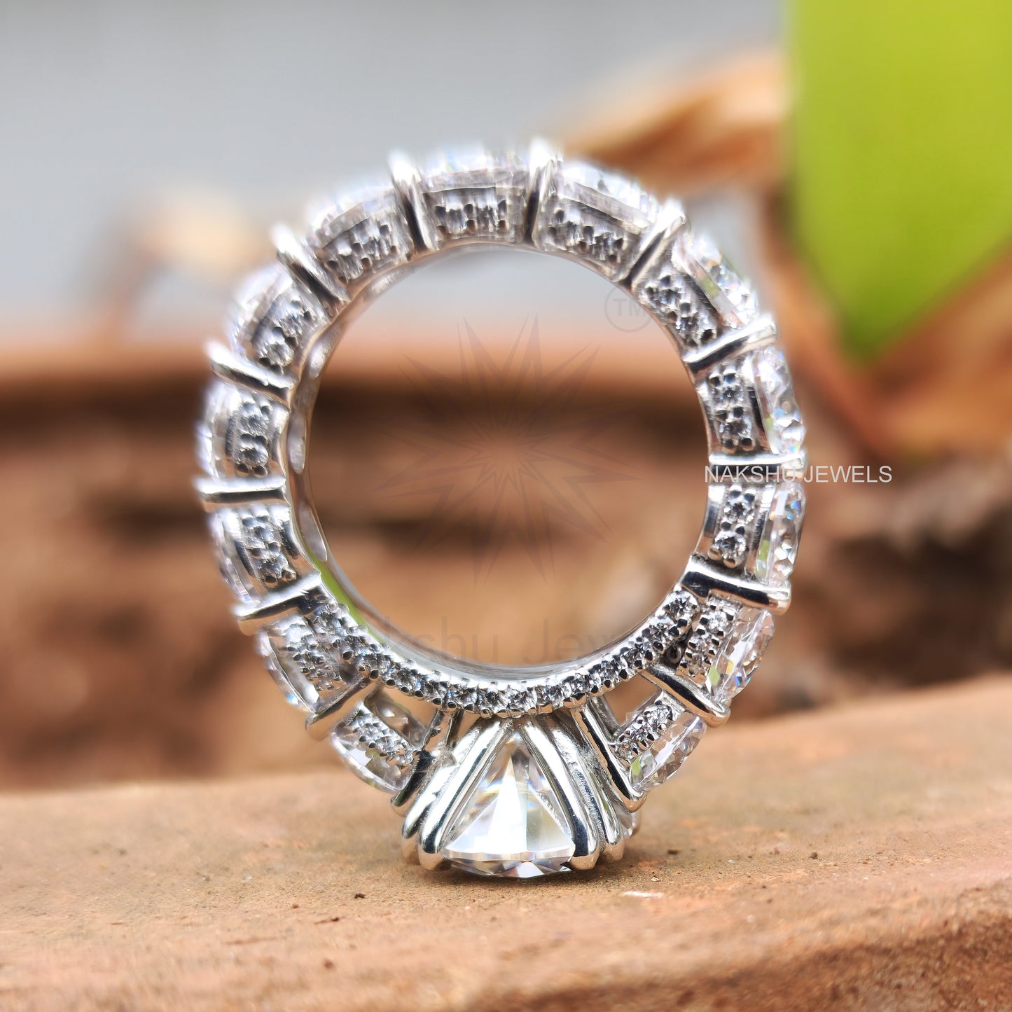 3 CT Round Brilliant Cut Moissanite Full Eternity Wedding Pave Engagement Ring