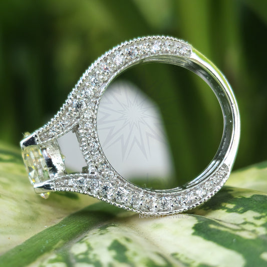 Milgrain Round Cut Moissanite Bridal Engagement Ring