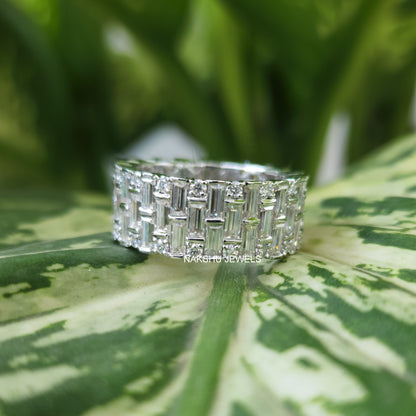 7 CT Baguette and Round Cut Colorless Moissanite Wedding Band, Full Eternity Band