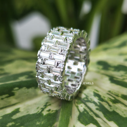 7 CT Baguette and Round Cut Colorless Moissanite Wedding Band, Full Eternity Band