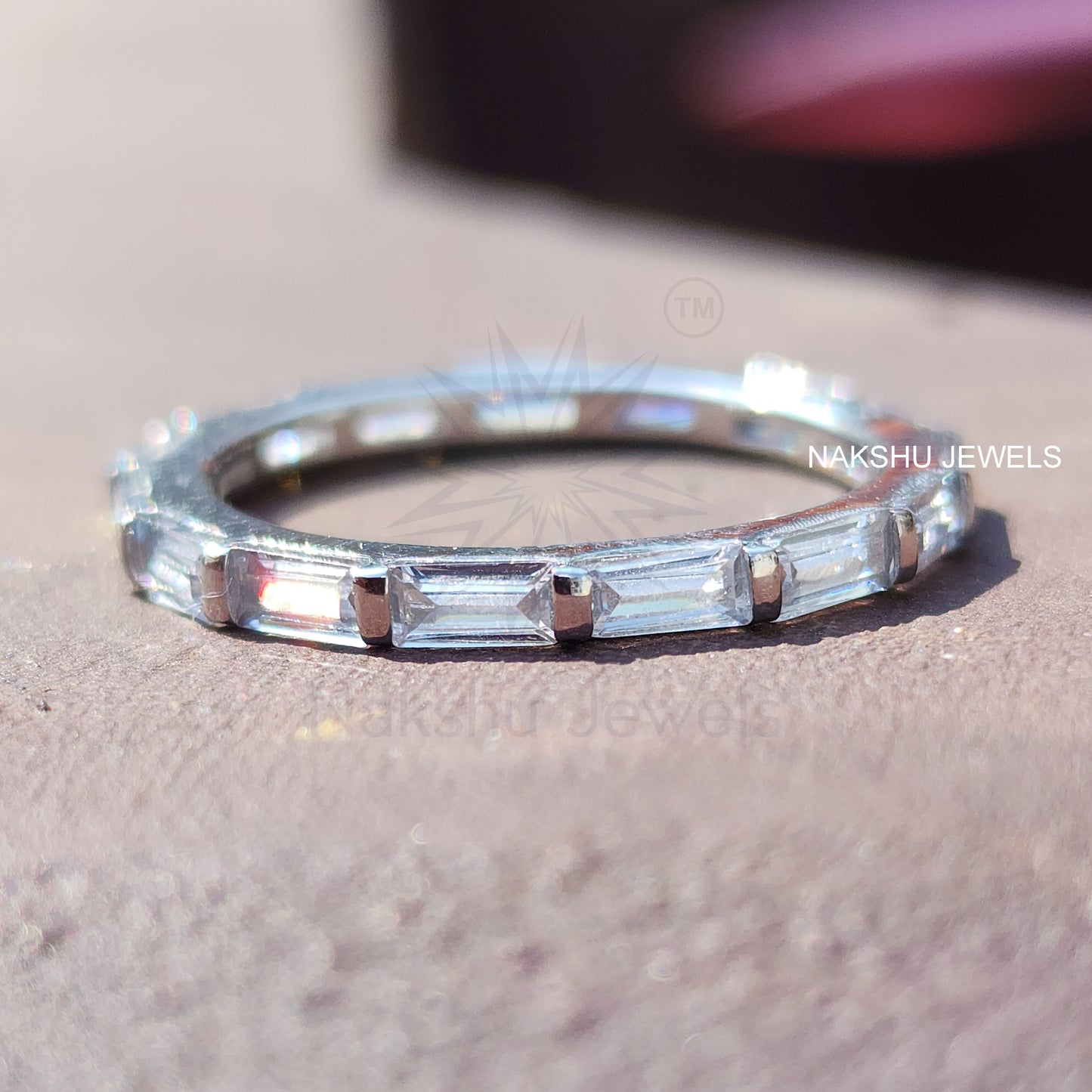 Baguette Bar Setting Moissanite Full Eternity Matching Wedding Band