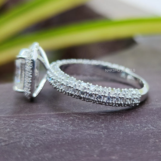 Radiant Cut Moissanite Micro Pave Engagement Ring