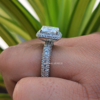 3CT Radiant Cut Halo White Gold Moissanite Wedding Bridal Ring