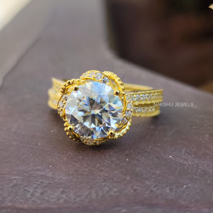 Antique Vintage Classic 2.5CT Round Bridal Moissanite Engagement Ring
