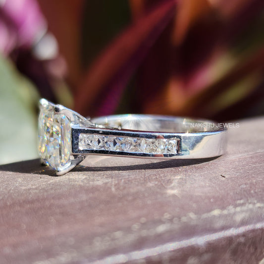Princess Cut Moissanite Pave Set Engagement Ring