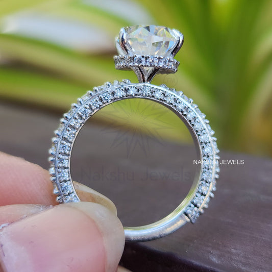 Pear Cut Moissanite Engagement Ring - Hidden Halo Pave Set Ring