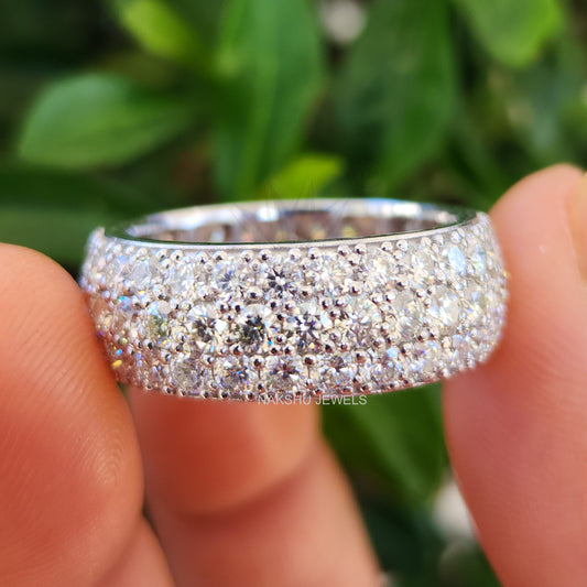 Round Moissanite Eternity Wedding Band With Trio Micro Pave Set