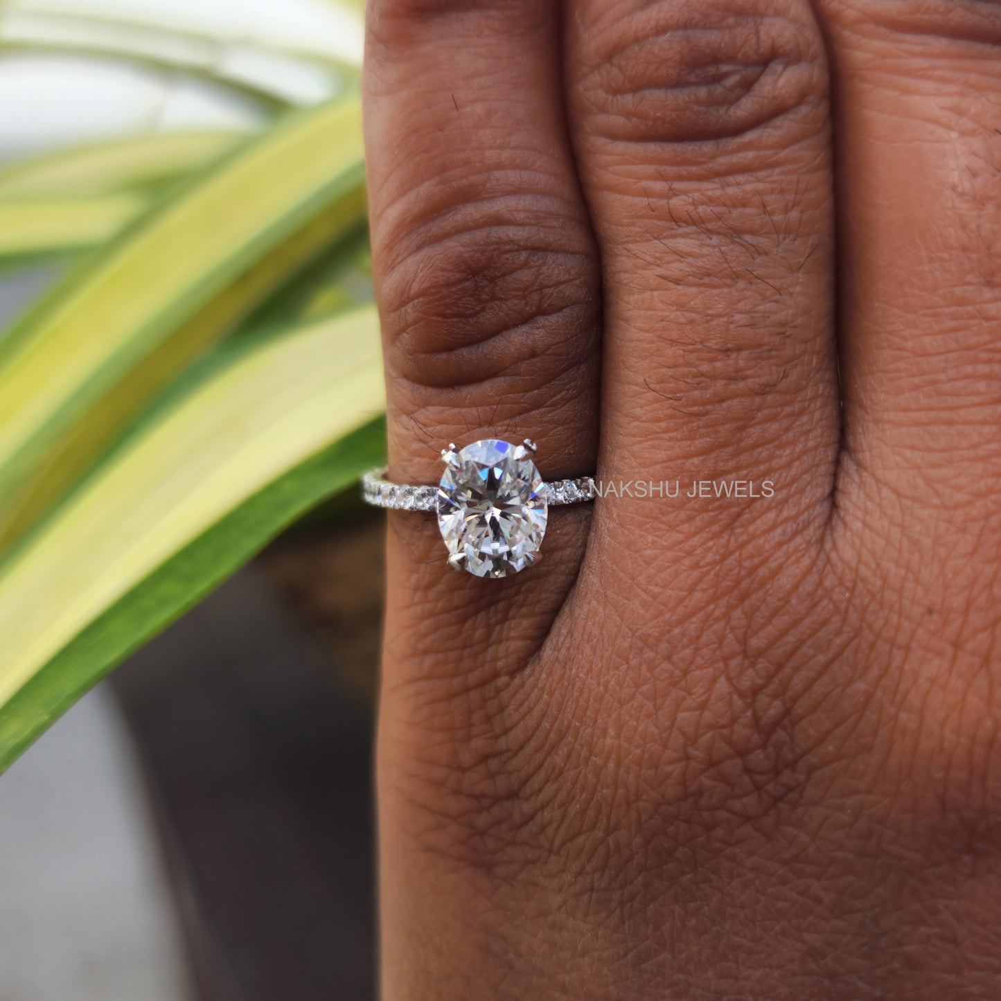 2CT Oval Cut Colorless Unique Moissanite Engagement Ring, Claw Prongs, Handmade Ring