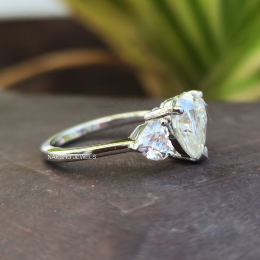 Heart Shaped 3CT Diamond Engagement Ring, 3 Stone Moissanite Ring