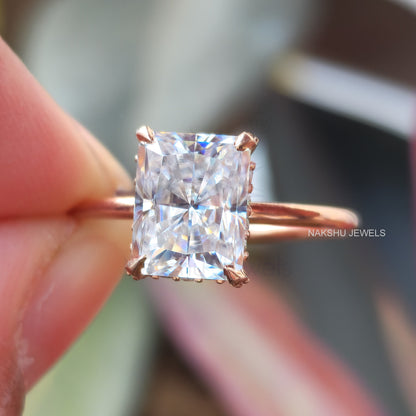 2.5 CT Radiant Cut Hidden Halo Moissanite Engagement Ring Solitaire Ring