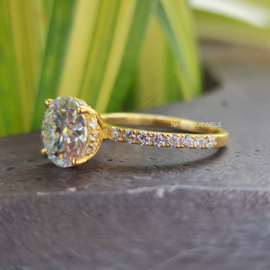 Round Cut Moissanite Pave Halo Engagement Ring