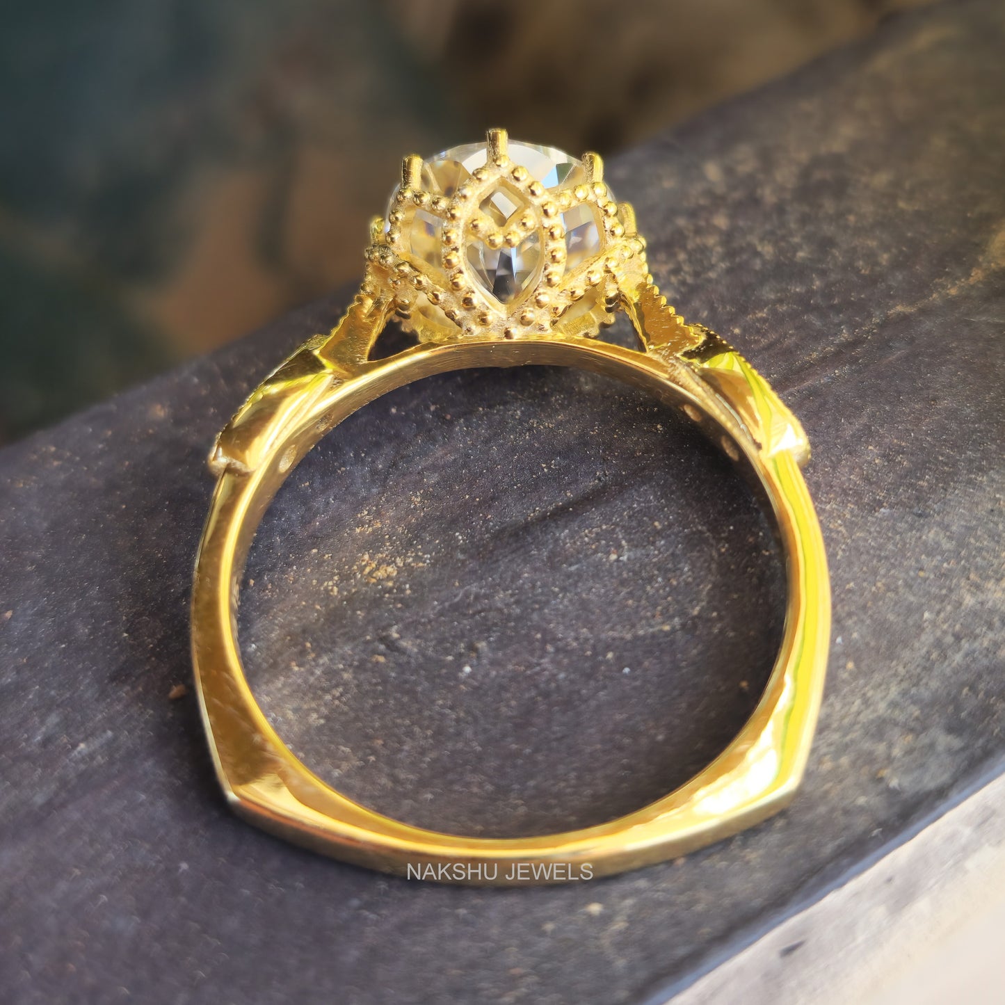 Antique Jubilee Cut Round Moissanite Ring, 4CT Yellow Gold Bridal Anniversary Ring