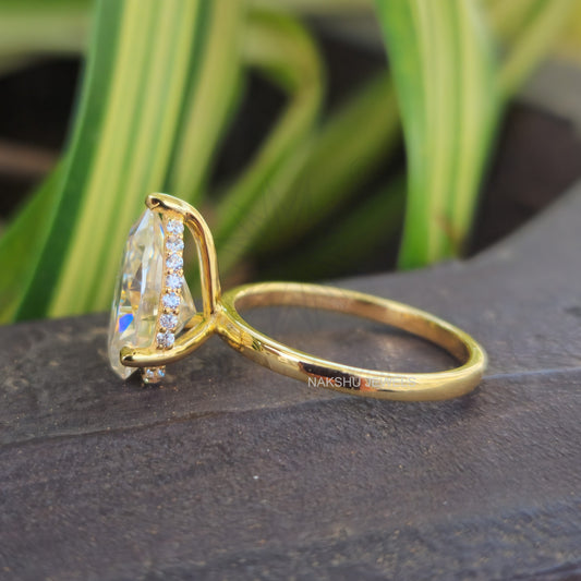 Pear Cut Hidden Halo Moissanite Solitaire Engagement Ring