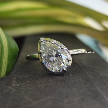 Pear Cut Moissanite Bezel Set Solitaire Engagement Ring