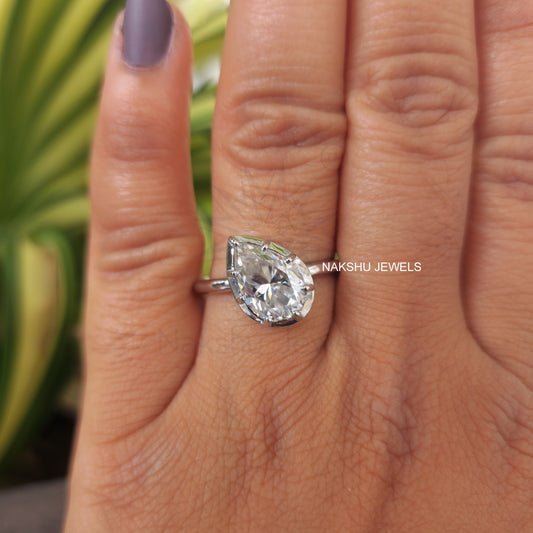 Pear Cut Moissanite Bezel Set Solitaire Engagement Ring