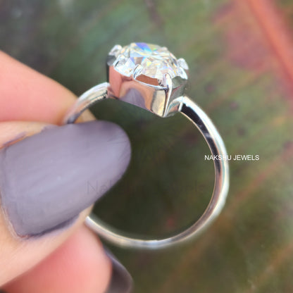 Pear Cut Moissanite Bezel Set Solitaire Engagement Ring