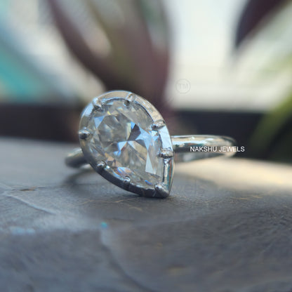 Pear Cut Moissanite Bezel Set Solitaire Engagement Ring