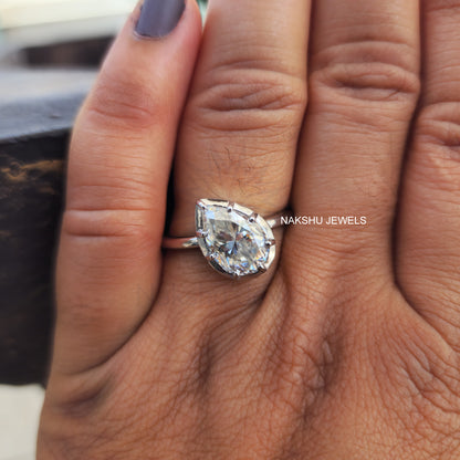 Pear Cut Moissanite Bezel Set Solitaire Engagement Ring