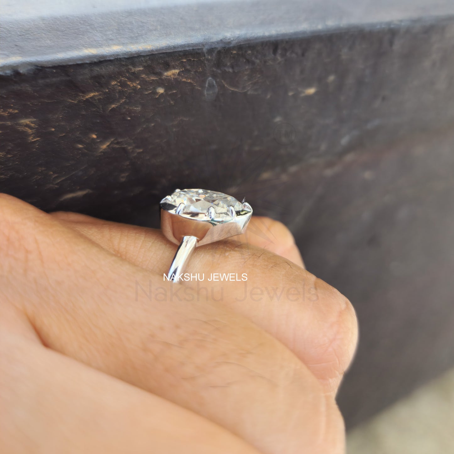 Pear Cut Moissanite Bezel Set Solitaire Engagement Ring