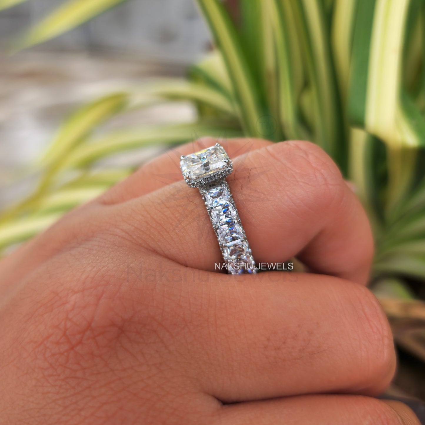Amazing Lovely Hidden Halo Pave Setting 2CT Radiant Cut Moissanite Engagement Ring