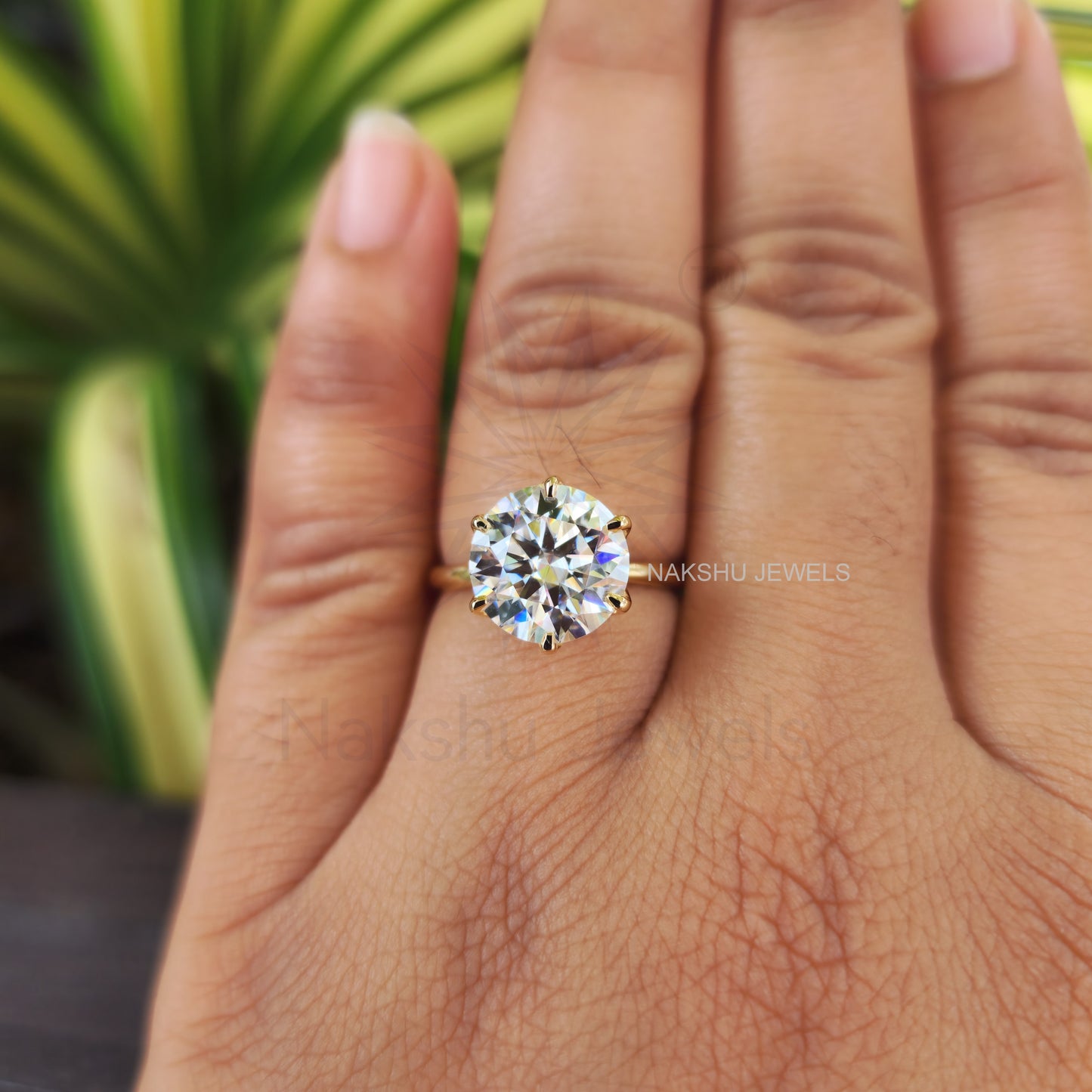 4CT Round Colorless Solitaire Yellow Gold Moissanite Engagement Ring