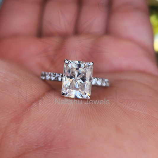 Radiant Cut Moissanite Hidden Halo Engagement Ring