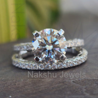 Vintage Style Art Deco Round Brilliant Cut Hidden Moissanite Bridal Set