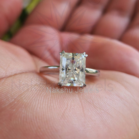 Radiant Cut Moissanite Double Claw Prong Solitaire Engagement Ring
