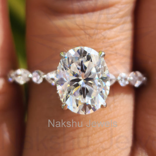 Oval Cut Moissanite Hidden Halo Engagement Ring