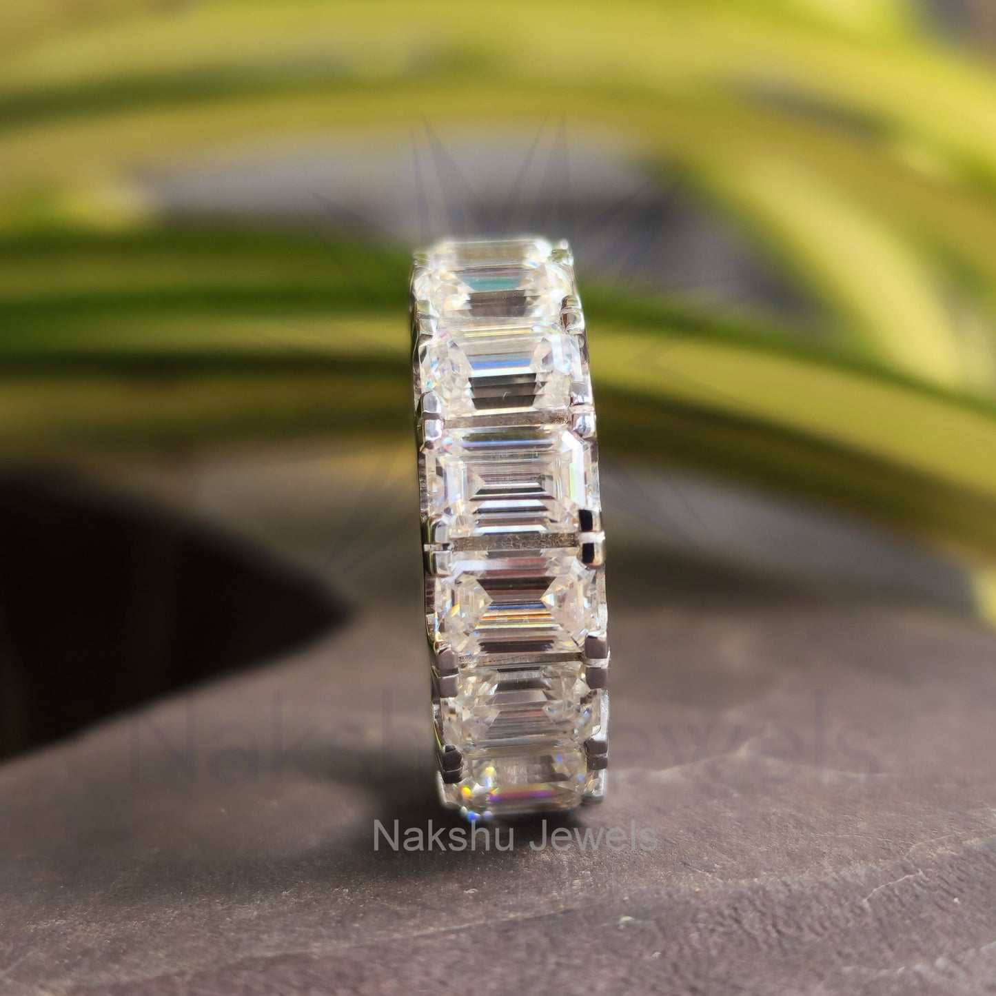 Moissanite Emerald Cut Eternity Band