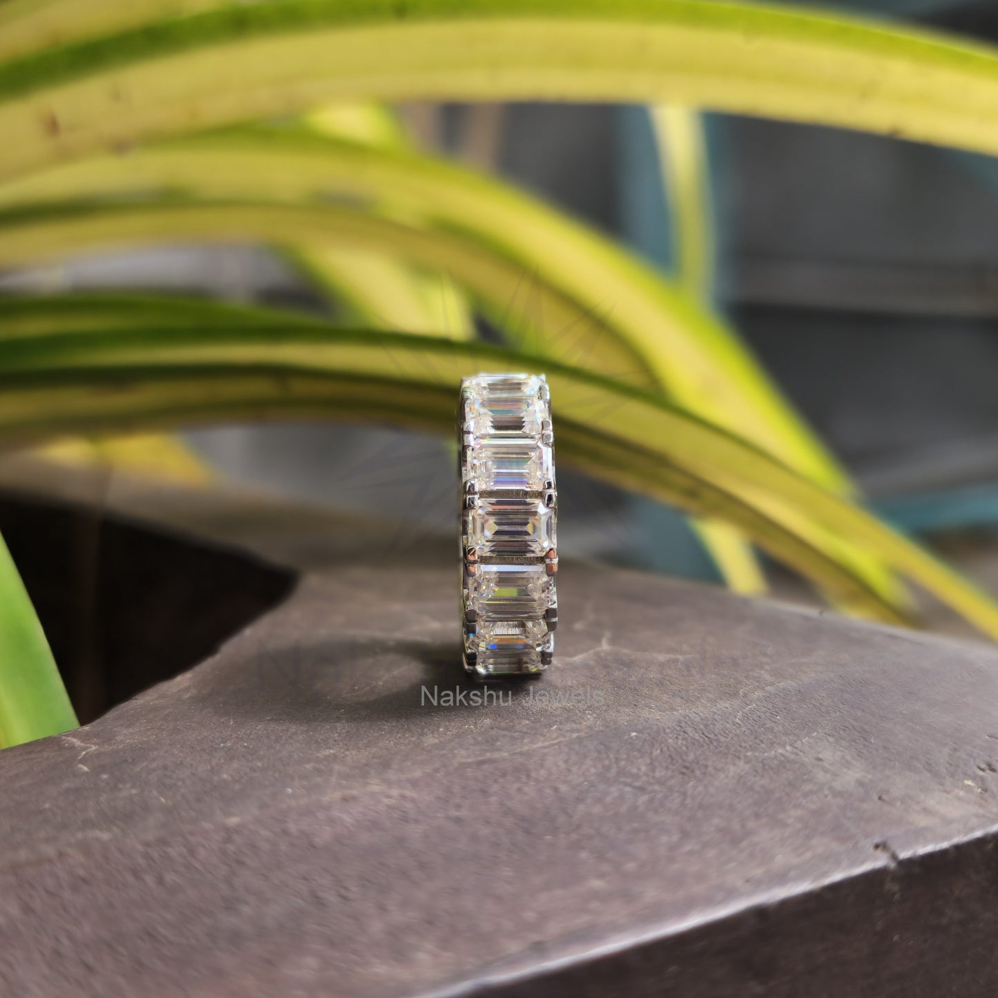 Moissanite Emerald Cut Eternity Band