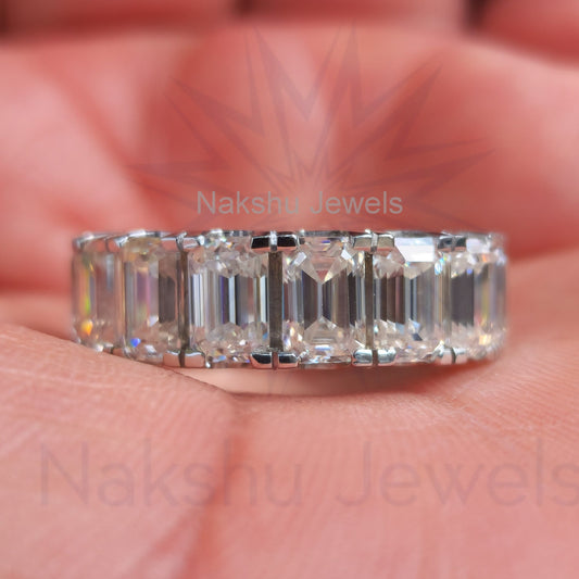 Emerald Cut Moissanite Eternity Wedding Band