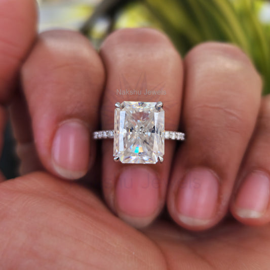 Radiant Cut Moissanite Pave Engagement Ring