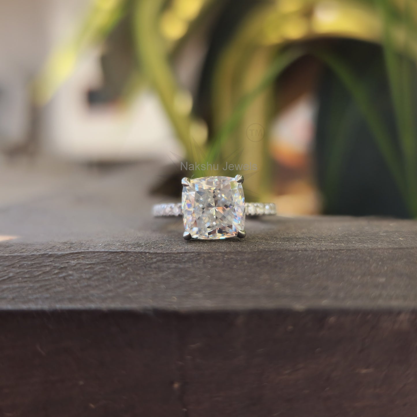 Crushed Ice Cushion Cut Moissanite Engagement Ring