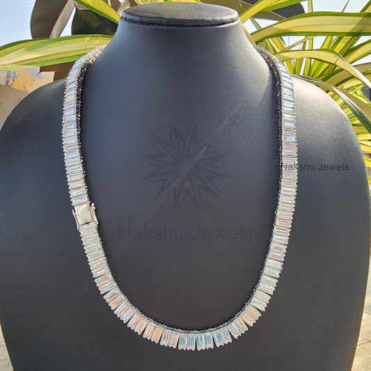 8x4 MM Baguette Cut Moissanite Iced Out Tennis Chain Necklace For Men, Women and Women In 925 Sterling Silver
