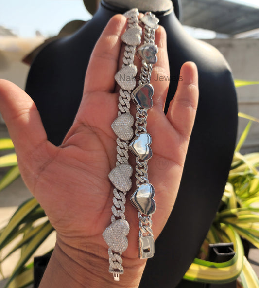 Heart Shaped Moissanite Hip Hop Miami Cuban Link Chain for Unisex In 925 Sterling Silver Fully Iced Out Chain