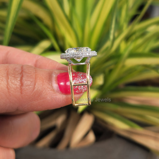 Oval Moissanite Halo Double Band Engagement Ring