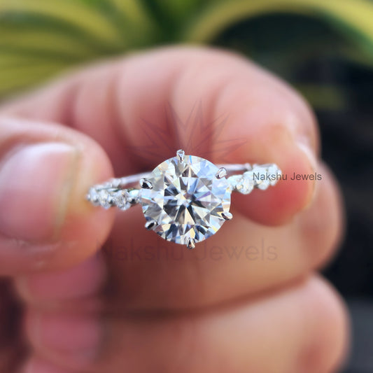 Round Moissanite Hidden Halo Bridal and Engagement Wedding Set
