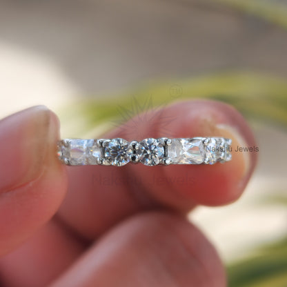 Radiant and Round Moissanite Eternity Wedding Band