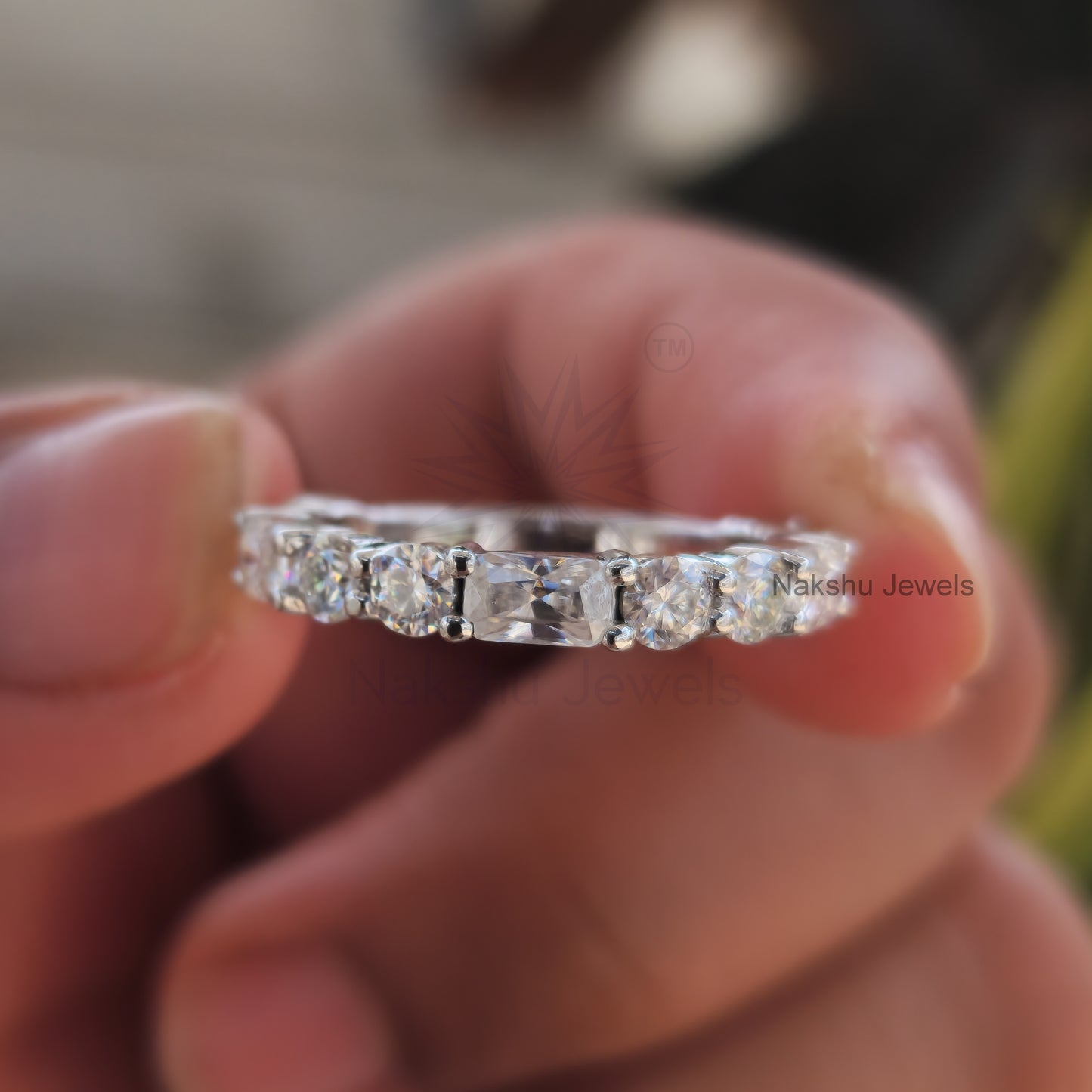 Radiant and Round Moissanite Eternity Wedding Band