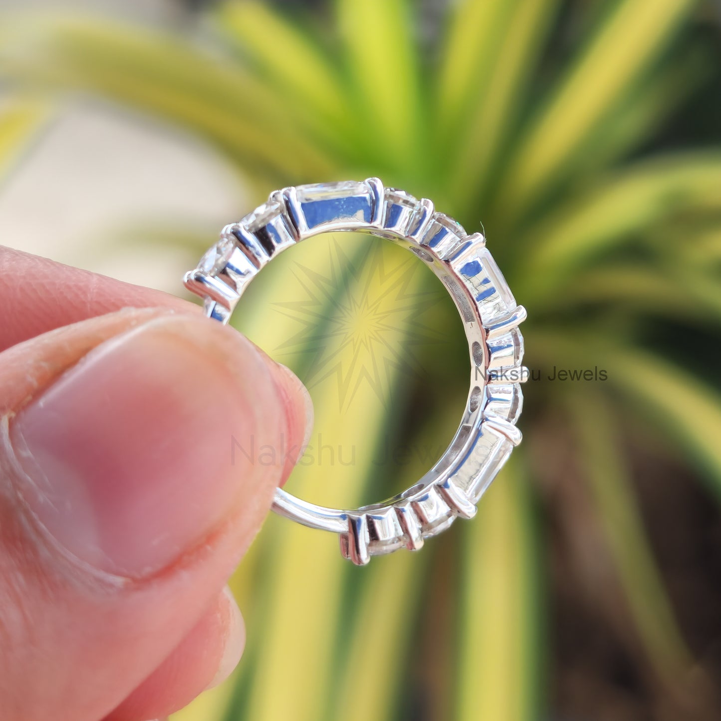 Radiant and Round Moissanite Eternity Wedding Band